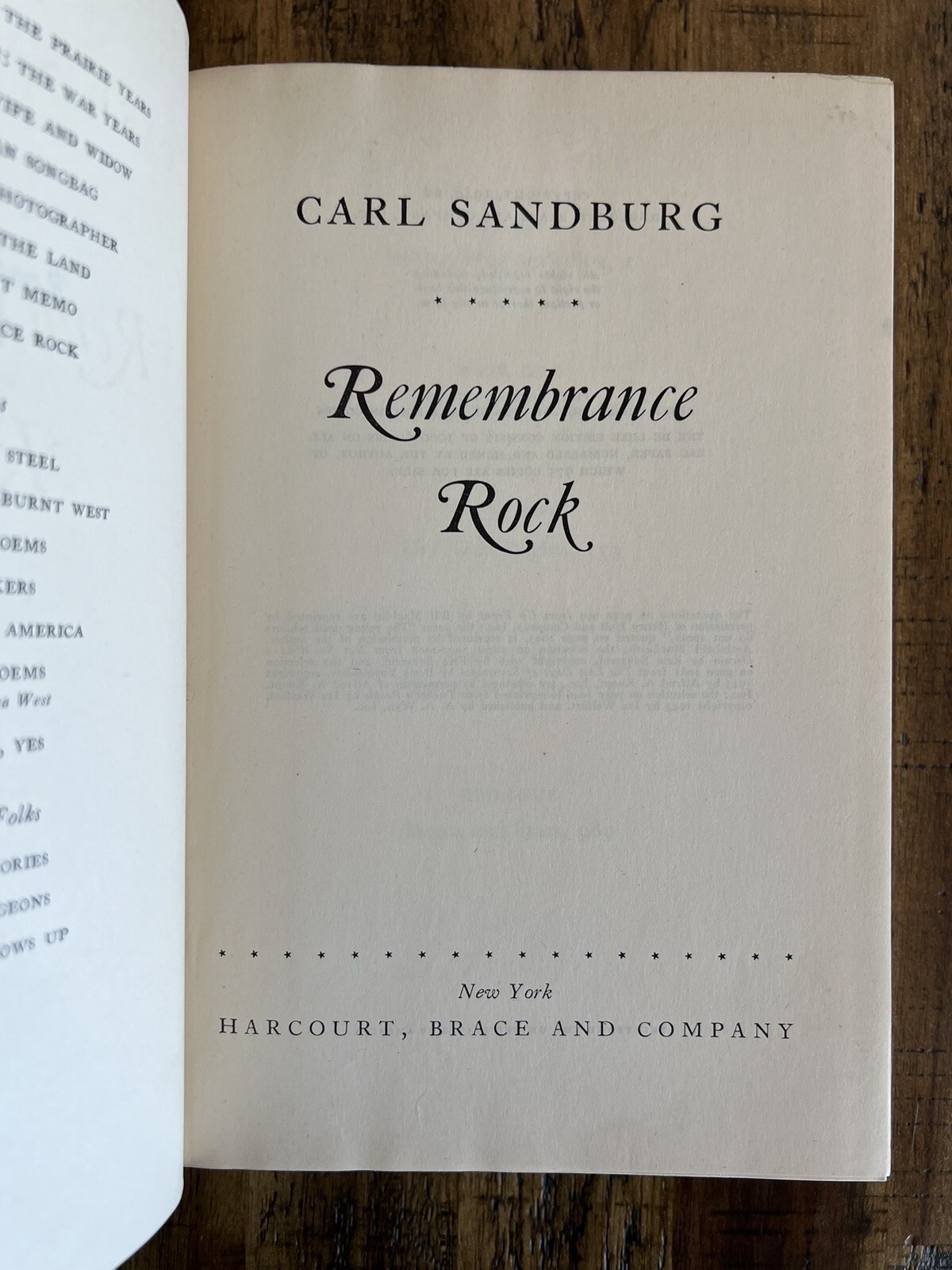Remembrance Rock Carl Sandburg 1948 HC First Regular Edition