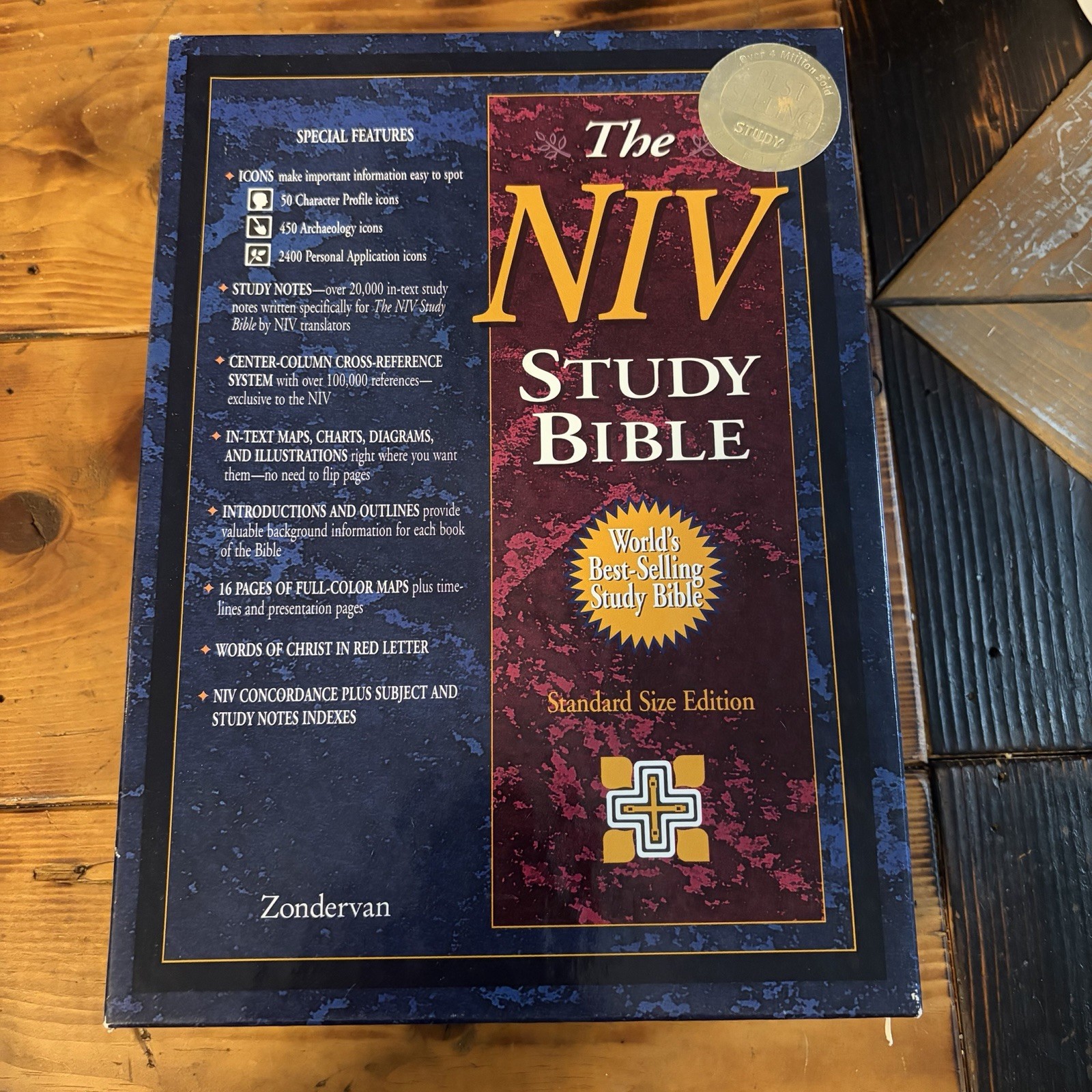 NIV Study BIBLE 1995 Black GENUINE Leather 1995 10th Anniversary Zondervan Box