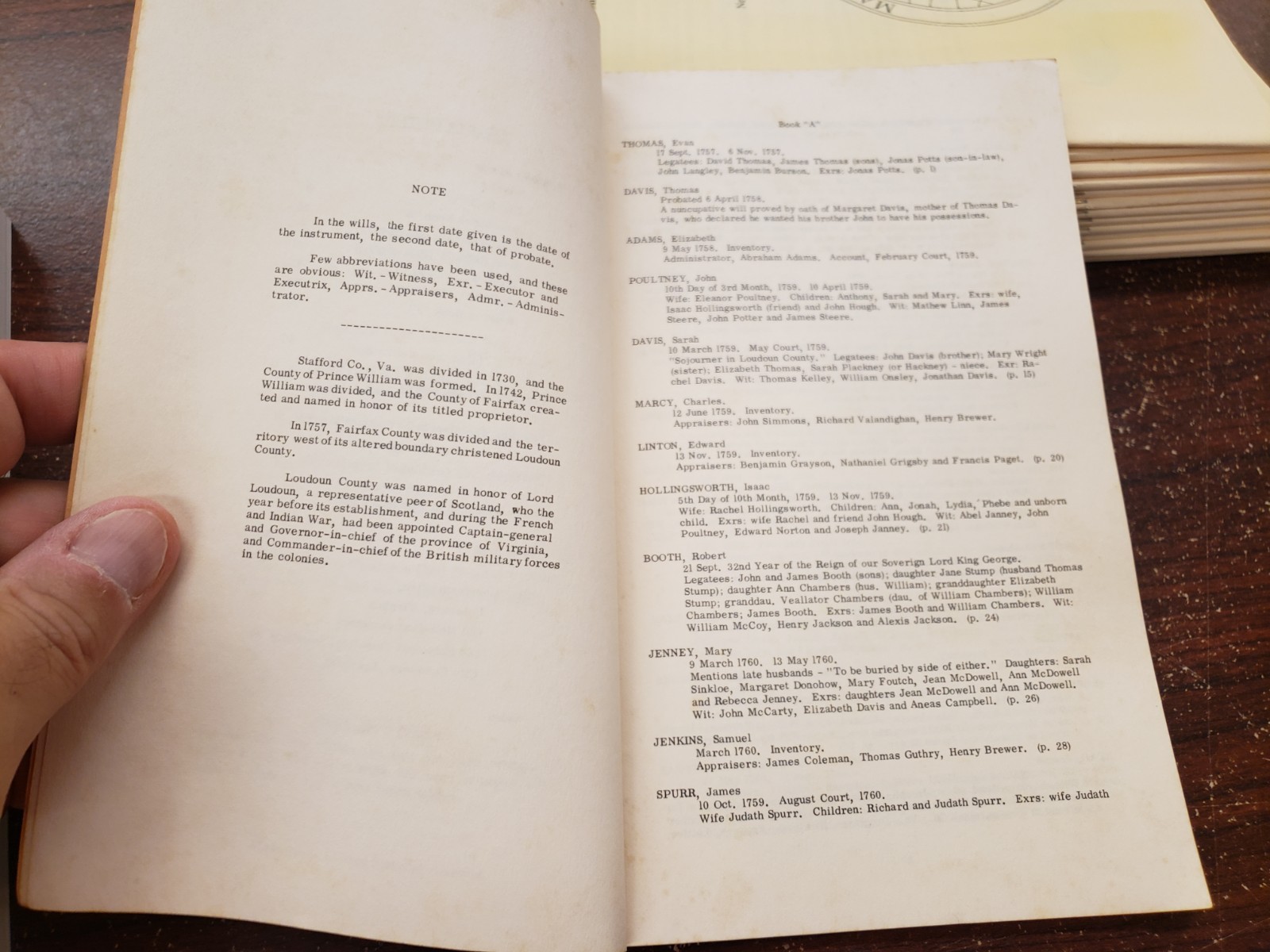 LOUDOUN Co, VA Abstracts of WILLS 1757-1800, by King, USED 1978 Book, 86 pages
