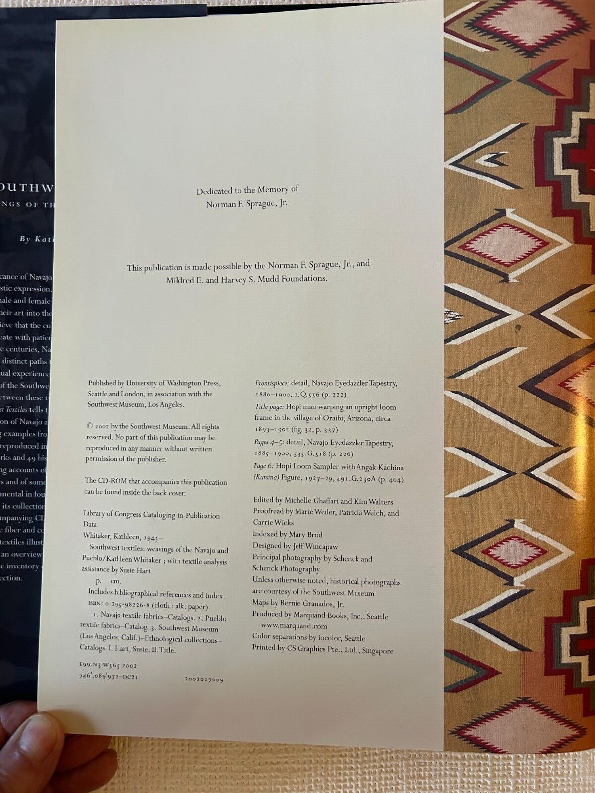 Southwest Textiles Weaving of the Navajo and Pueblo; Kathleen Whitaker; +CD-ROM