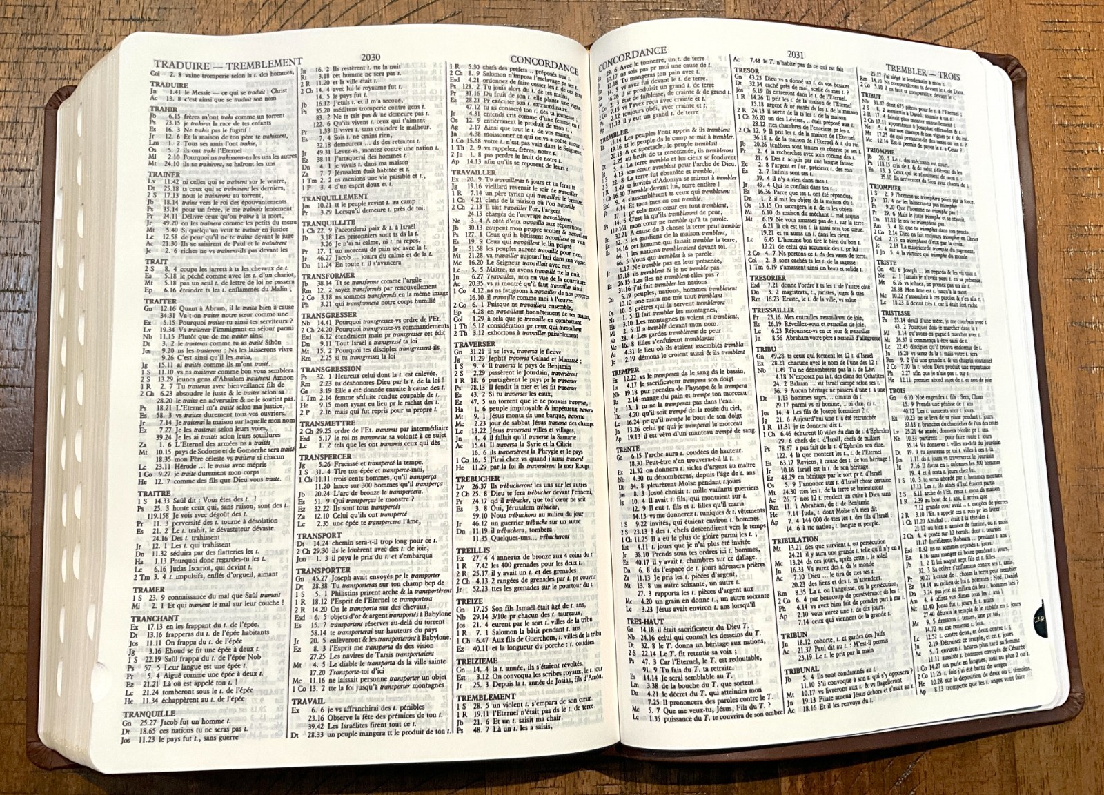 French Thompson Chain Ref. Bible, 1979 La Colombe, Thumb Idx. Brown Faux Leather