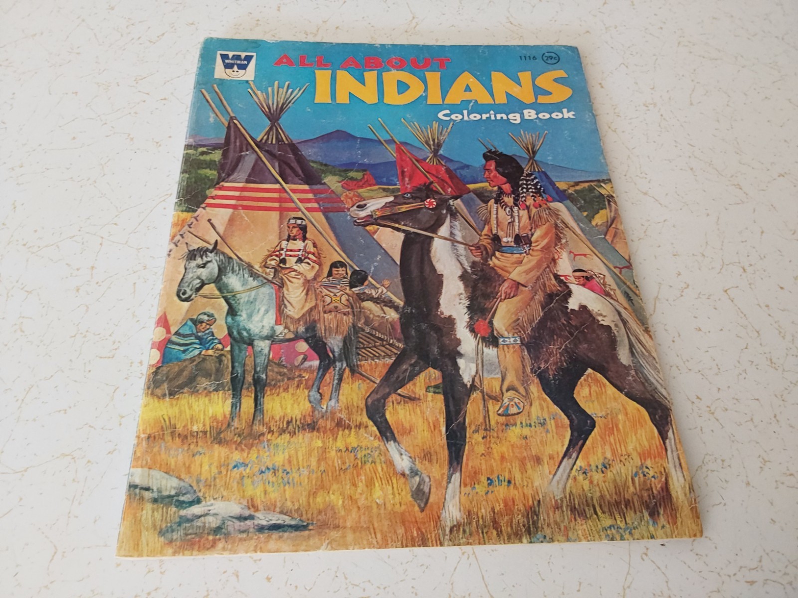 1958 “All About Indians” COLORING BOOK by Whitman (some pages colored)