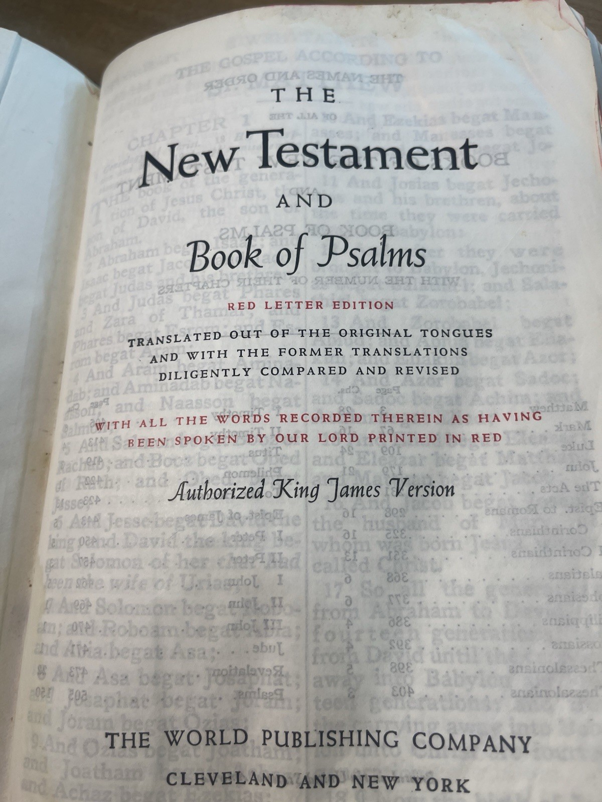 FAMILY BIBLE Christmas Gift In 1969 New Testament and Psalms Red Letter Edition