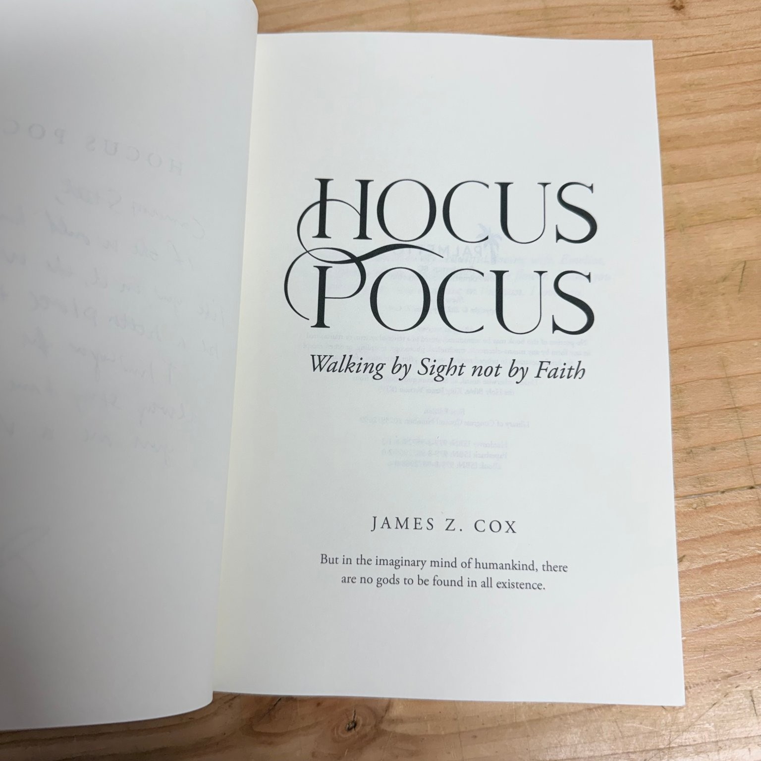 Hocus Pocus James Z. Cox 2023 First Edition Signed Inscribed Palmetto Athiest