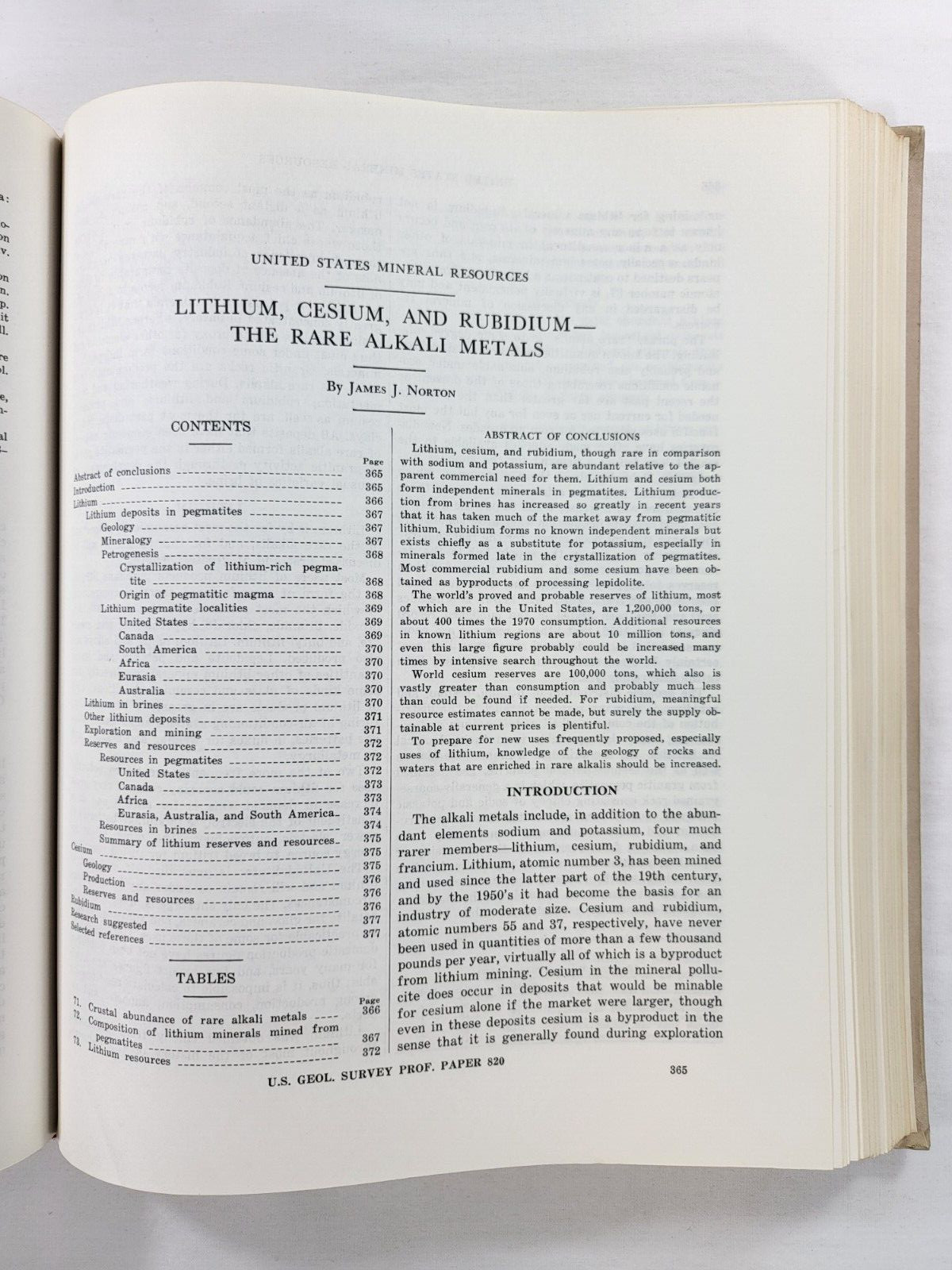 1973 Unites States Mineral Resources Geological Survey Paper 820 1st Edition