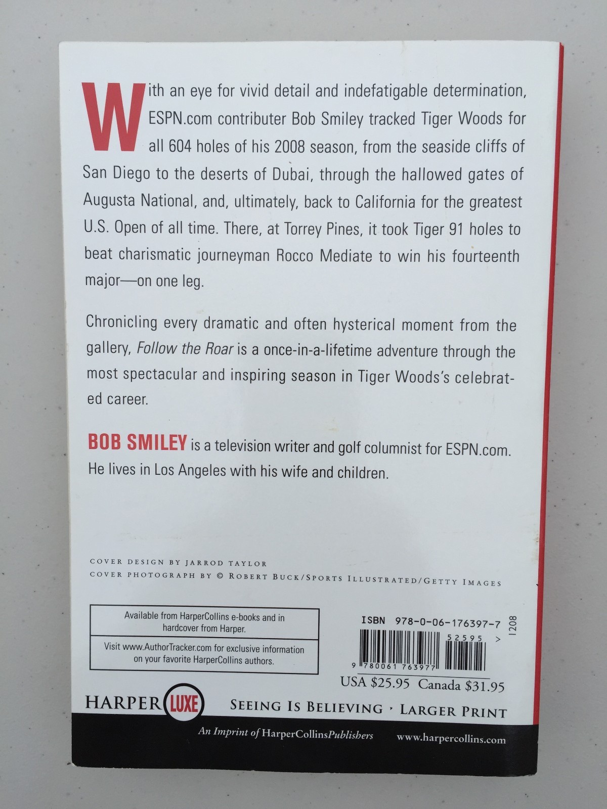 BOOK FOLLOW THE ROAR TIGER WOODS BOB SMILEY GOLFING SPORTS LARGE PRINT TYPE GOLF