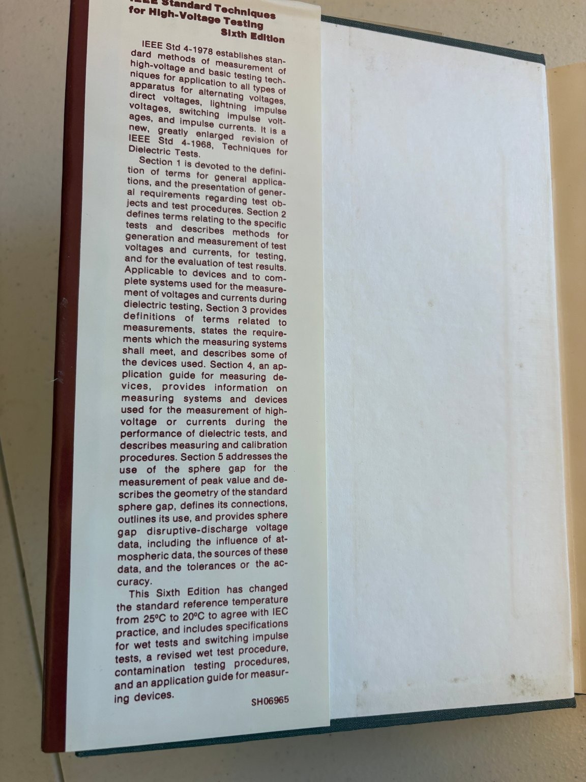 IEEE Standard Techniques for High Voltage Testing 1978 Sixth Edition Hardcover