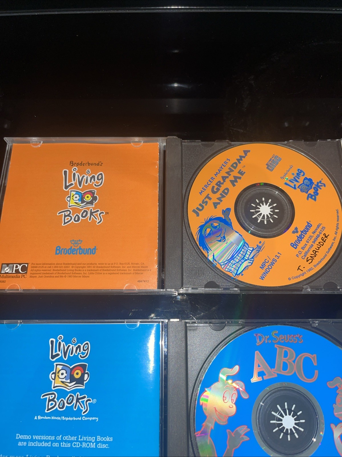 Lot of 3 Living Books CD-ROMs: Dr. Seuss ABC, Just Grandma & Me, Ruff’s Bone