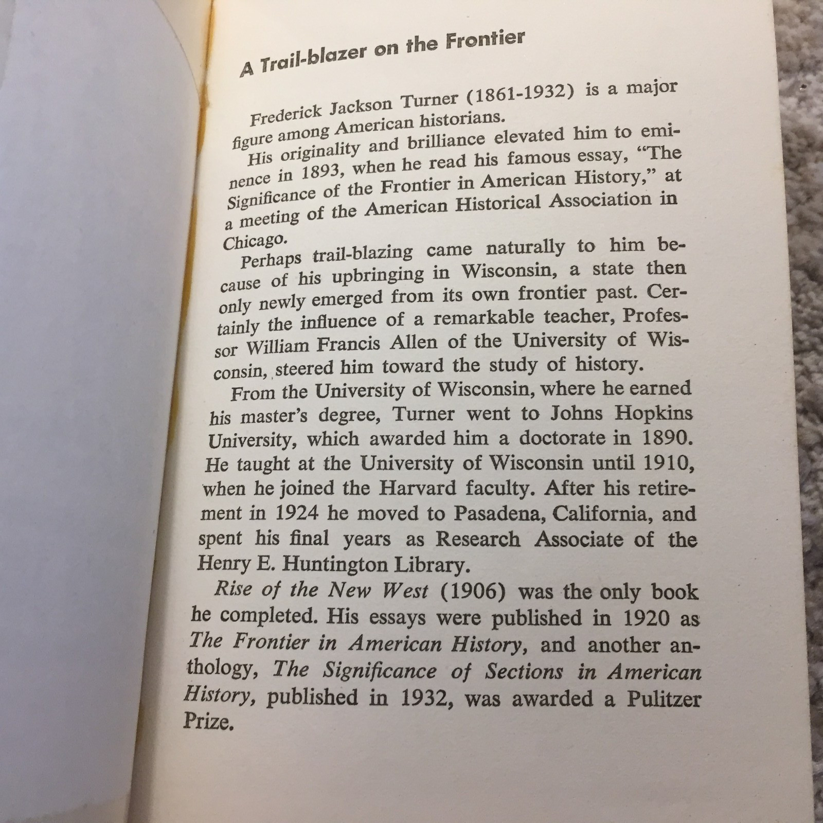 Rise Of The New West 1819–1829 Frederick Jackson Turner 1968 Collier Books