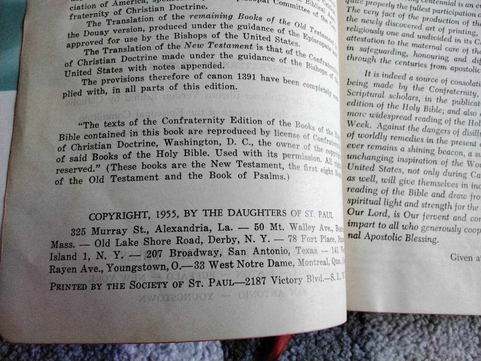 1955 Holy Bible DAUGHTERS OF ST. PAUL Douay-Confraternity Black Bonded Leather