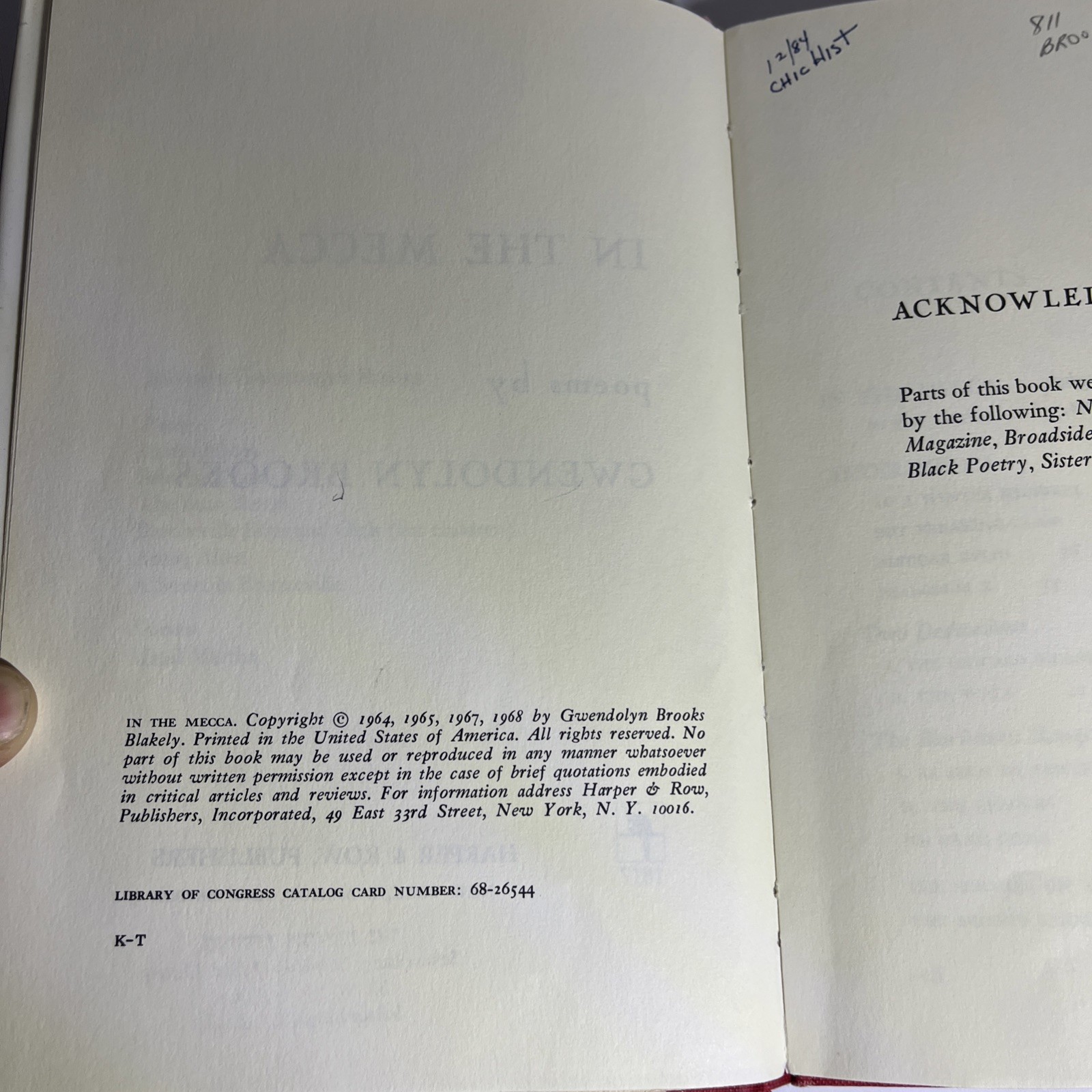 In the Mecca by Gwendolyn Brooks 1968 Hardcover Dust Jacket Ex Library