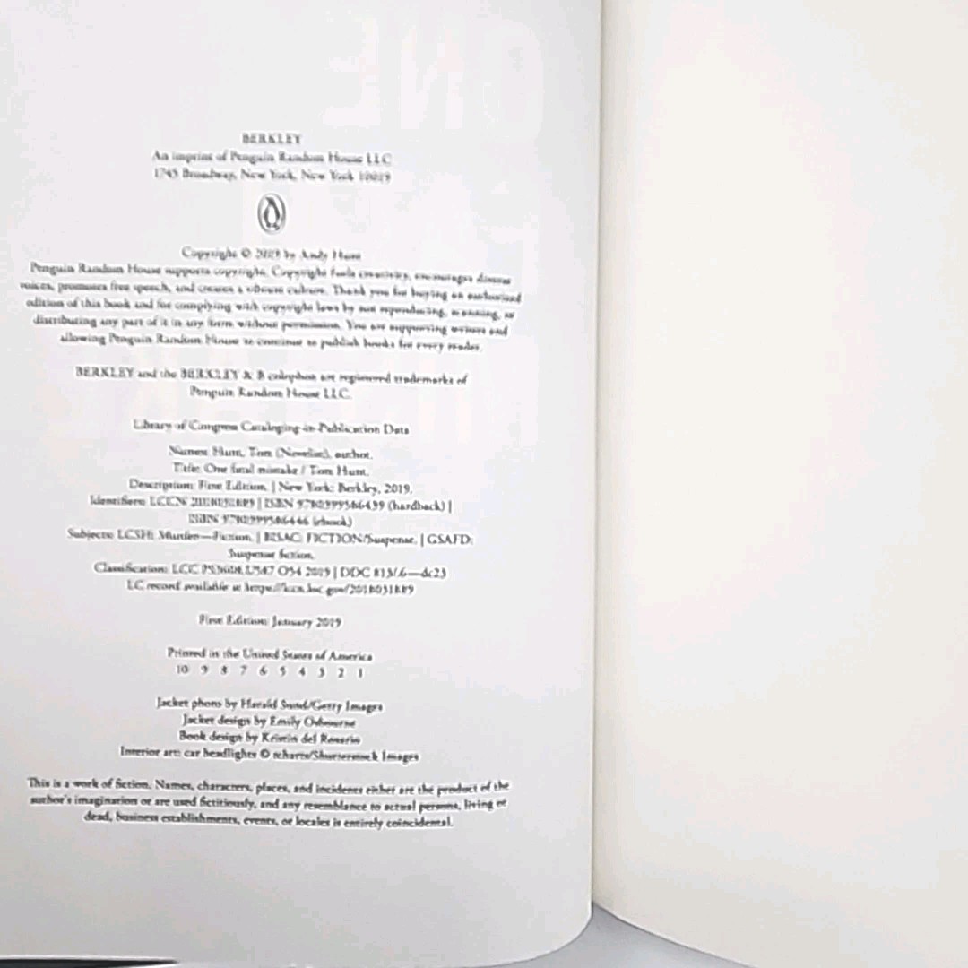 One Fatal Mistake by Tom Hunt 1st Edition 2019 Hardcover Book
