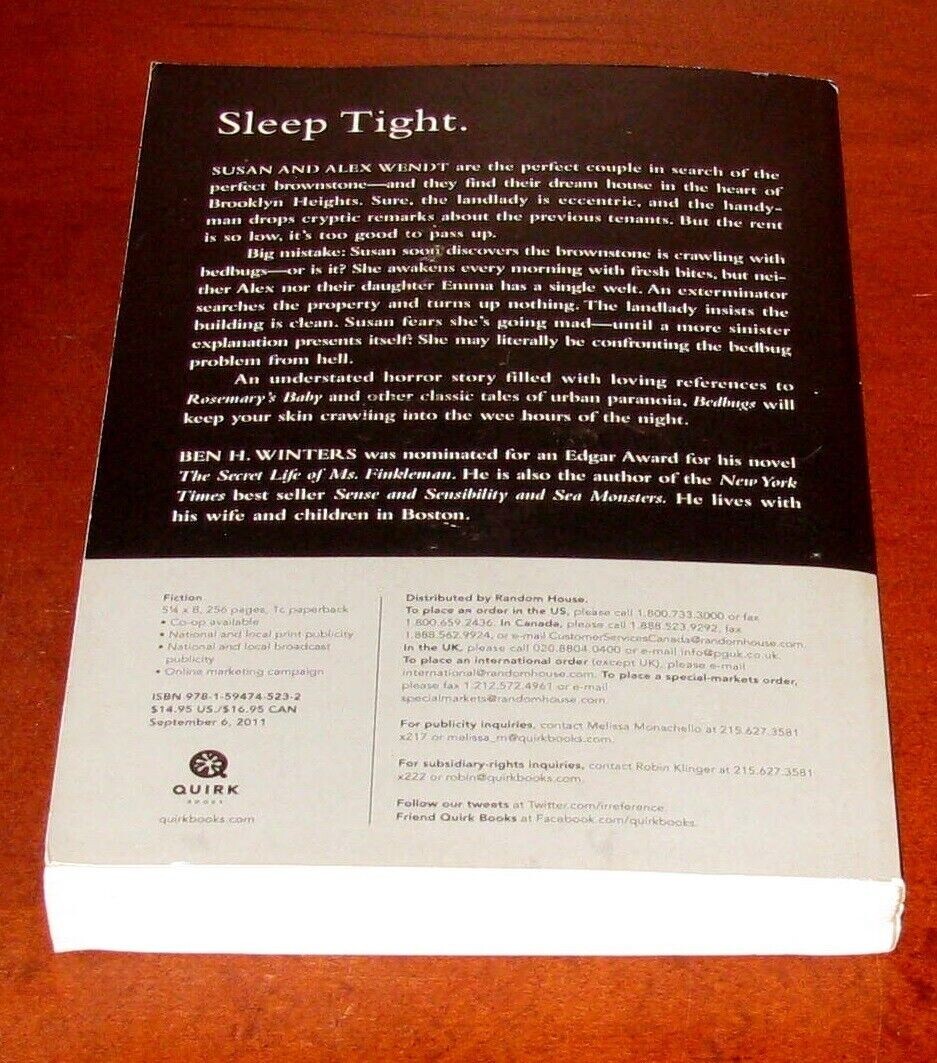 Bedbugs Ben H Winters ARC Advance Reading Copy Quirk Books 2011 Horror Fiction U