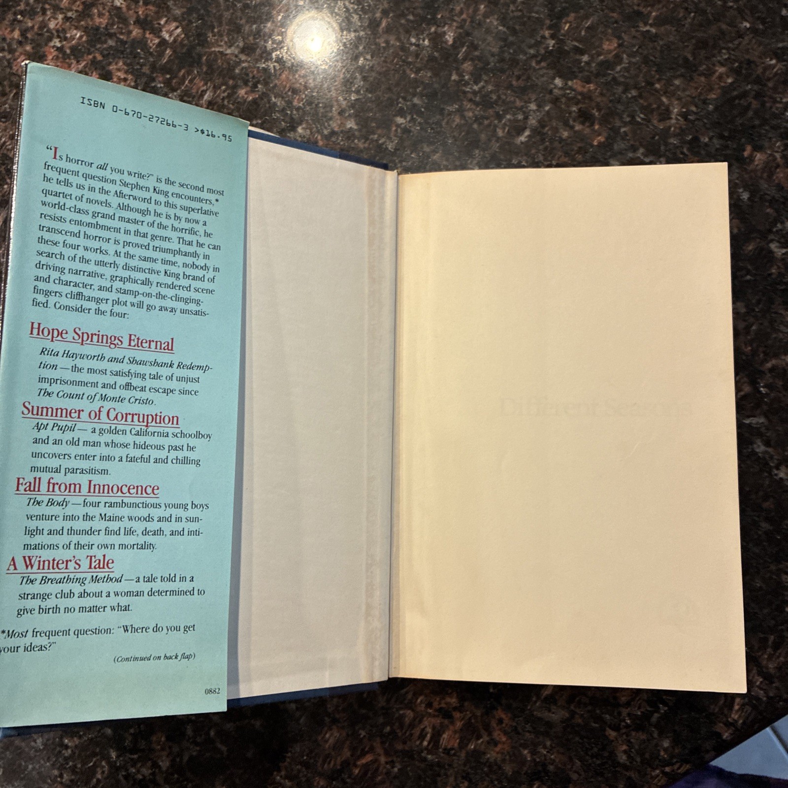 Different Seasons 1982 Stephen King Hard Cover Book Viking Press