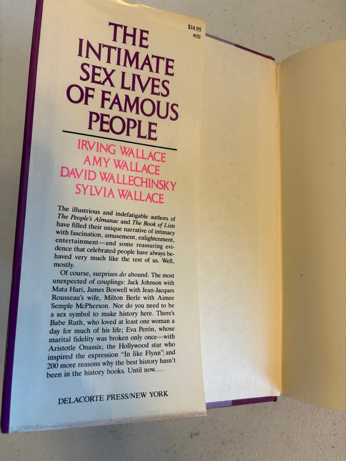 The Intimate Sex Lives of Famous People Wallace 1981 Biography Delacorte Press