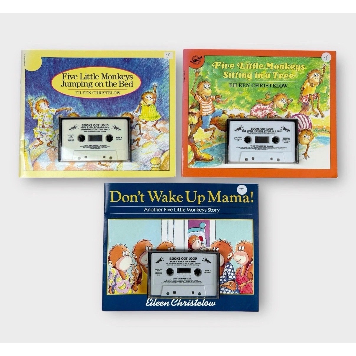 Five Little Monkeys Book & Cassette Set Eileen Christelow Trumpet Club Vintage