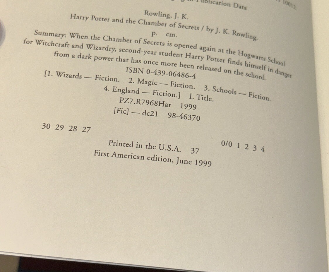 Harry Potter and The Chamber of Secrets June 1999 US 1st Edition Error Pg 332