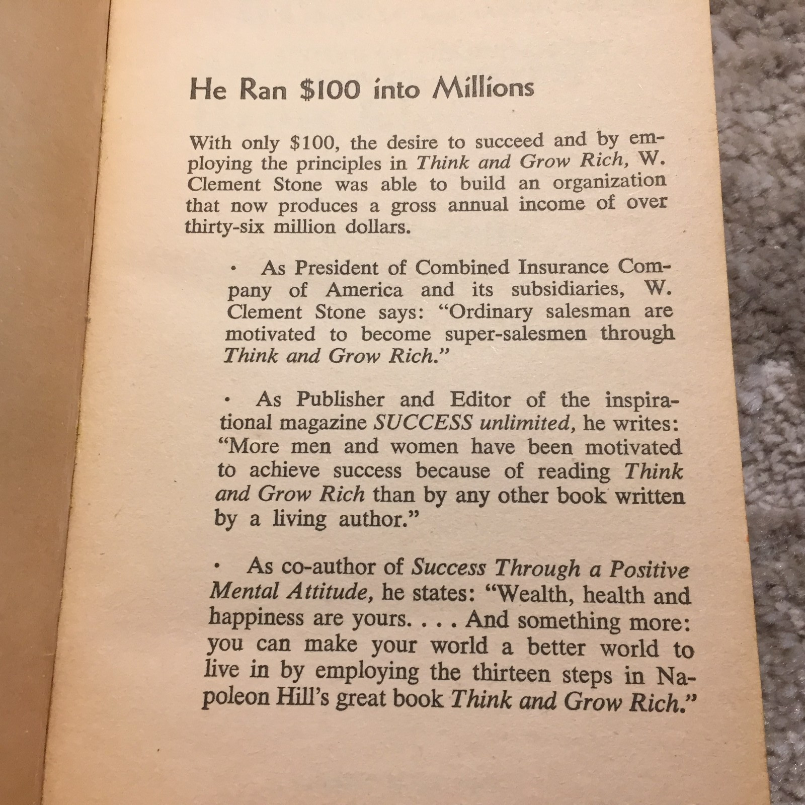 Think And Grow Rich Napoleon Hill 1963 Fawcett Crest Business Motivation Book