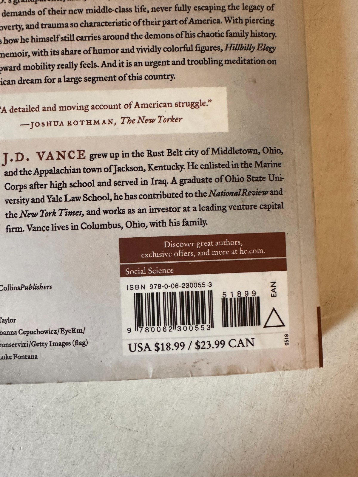 Hillbilly Elegy : A Memoir of a Family and Culture in Crisis by J. D. Vance