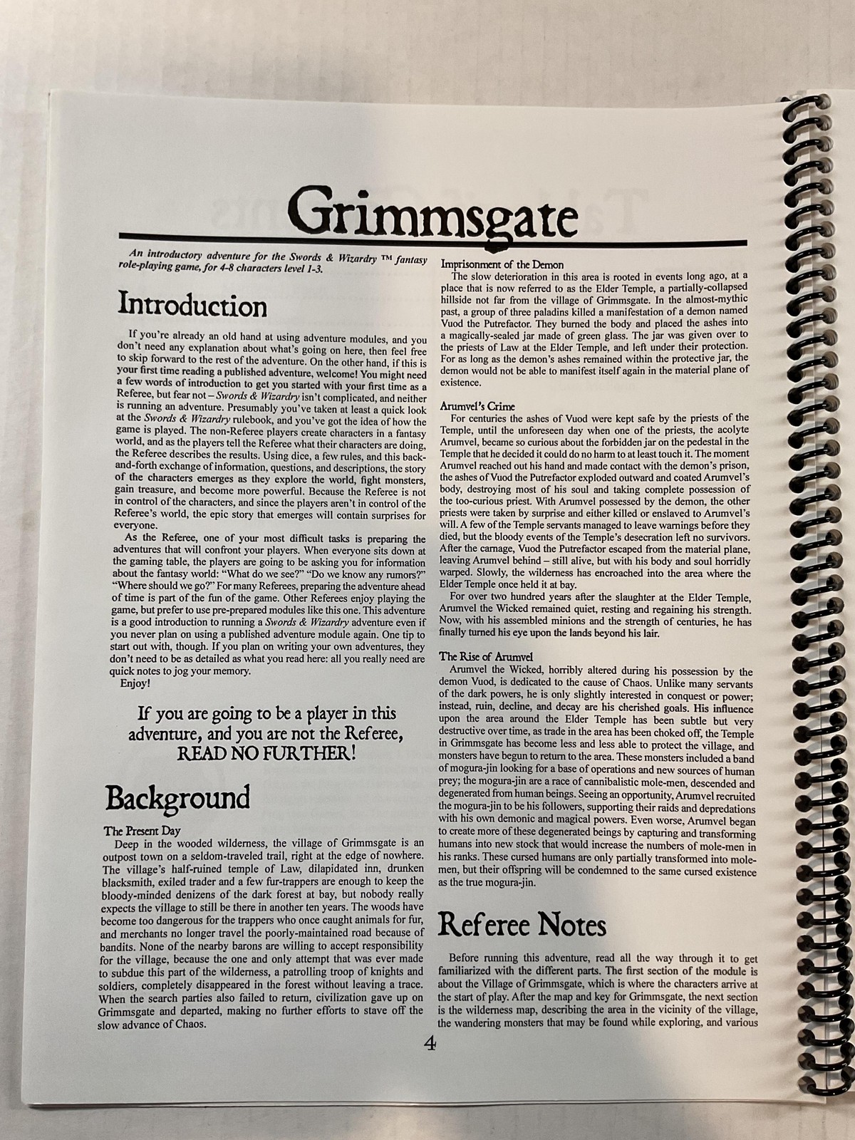Swords & Wizardry Grimmsgate An Introductory Adventure Matt Finch Ring Wire Blue