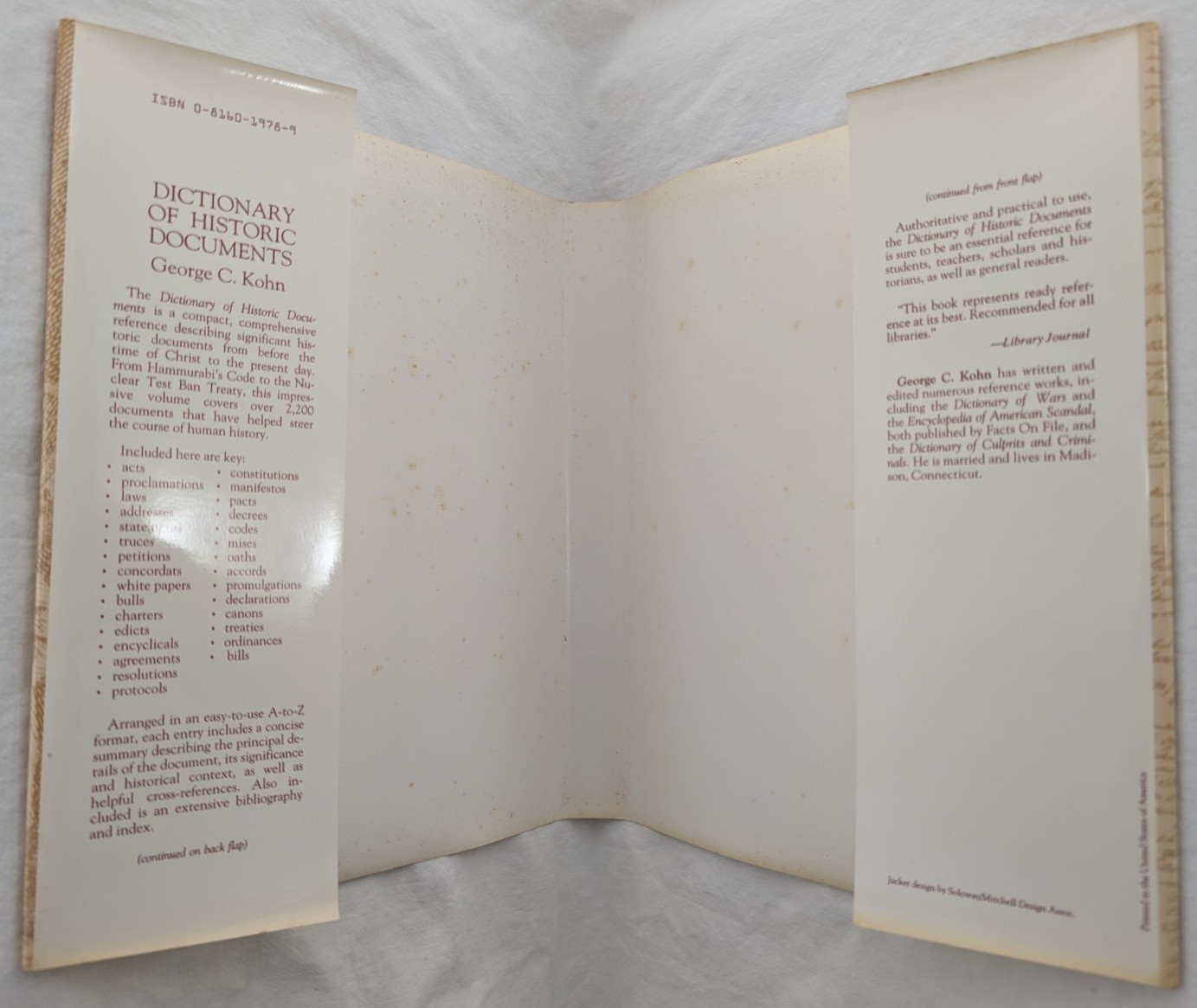 Dictionary of Historical Documents; 1991 George Kohn Hardcover