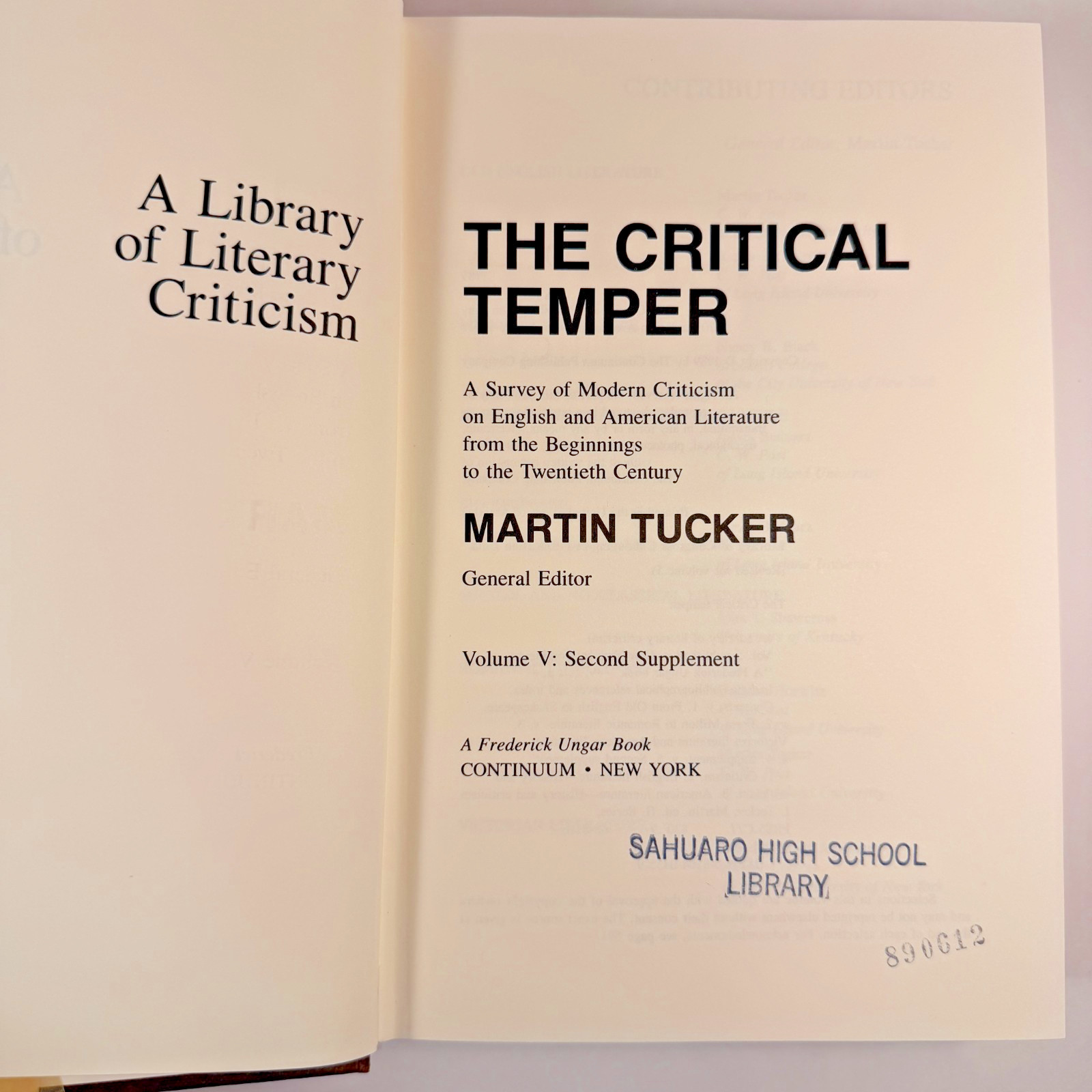 The Critical Temper Volume 5 Edited by Martin Tucker 1989 0826404359