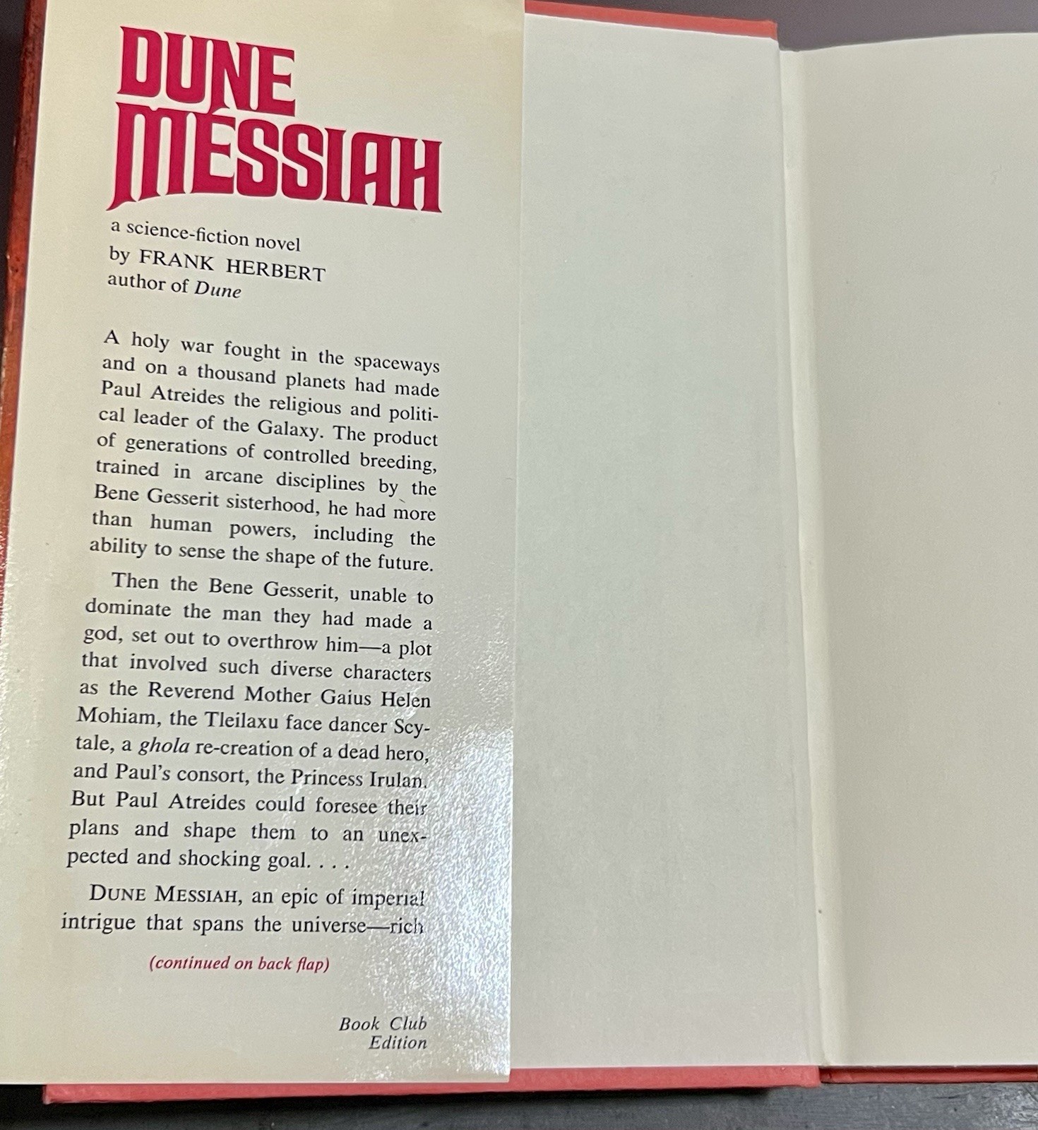 Dune Messiah By Frank Herbert 1969 BCE HCDJ Gutter code H17 Hardcover Book Club