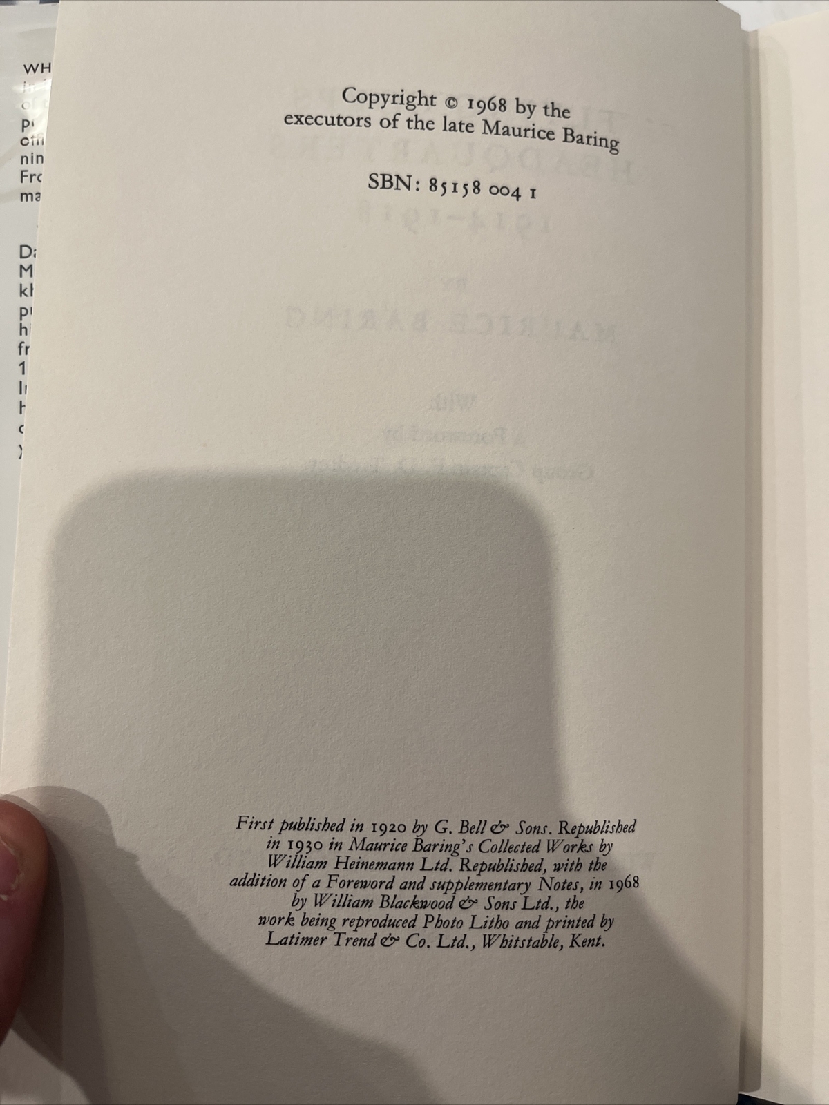 FLYING CORPS HEADQUARTERS 1914-1918 by Maurice Baring 1968 HC/DJ