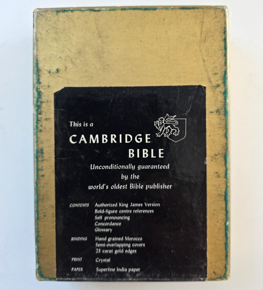 Vintage Cambridge Crystal Bible KJV Compact Superfine Black Morocco Leather