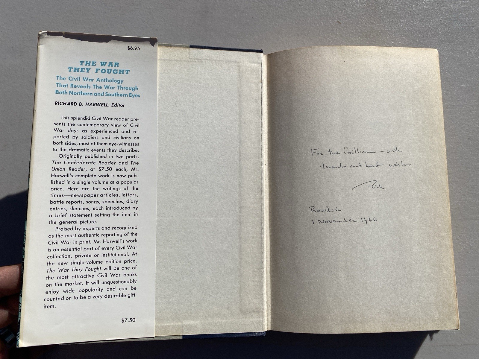 The War They Fought Richard B. Harwell HC/DJ First Ed. 1960 Signed