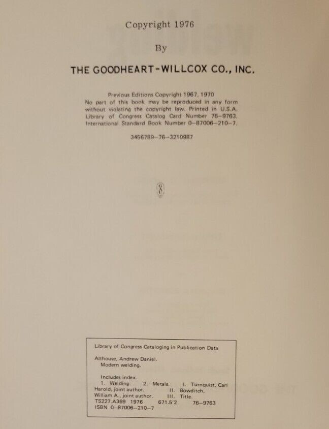 Modern Welding Complete Coverage of the Welding Field in One… Althouse 1976