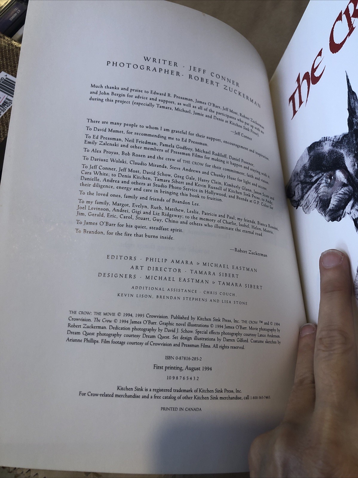 The Crow : The Movie Behind The Scenes by Jeff Conner (1994) Brandon Lee Book