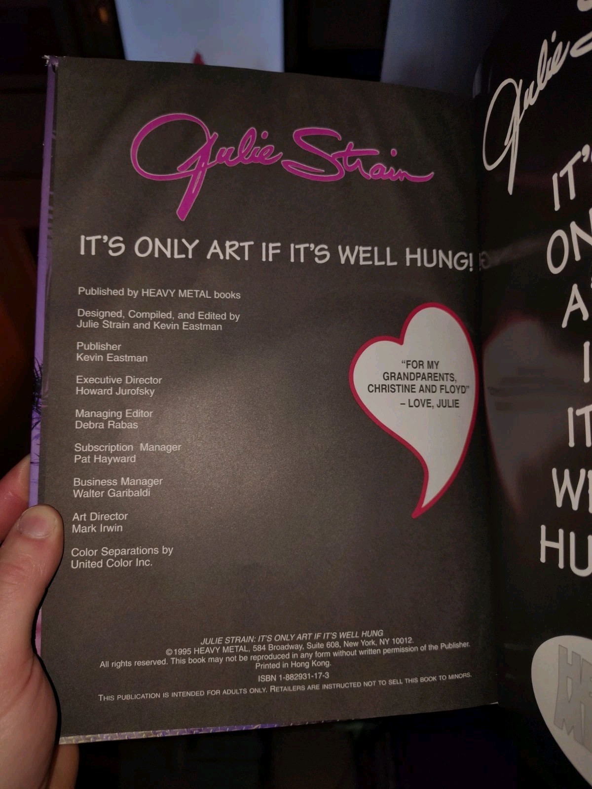 It’s Only Art If It’s Well Hung by Julie Strain ~ 1995 First Edition Hardcover