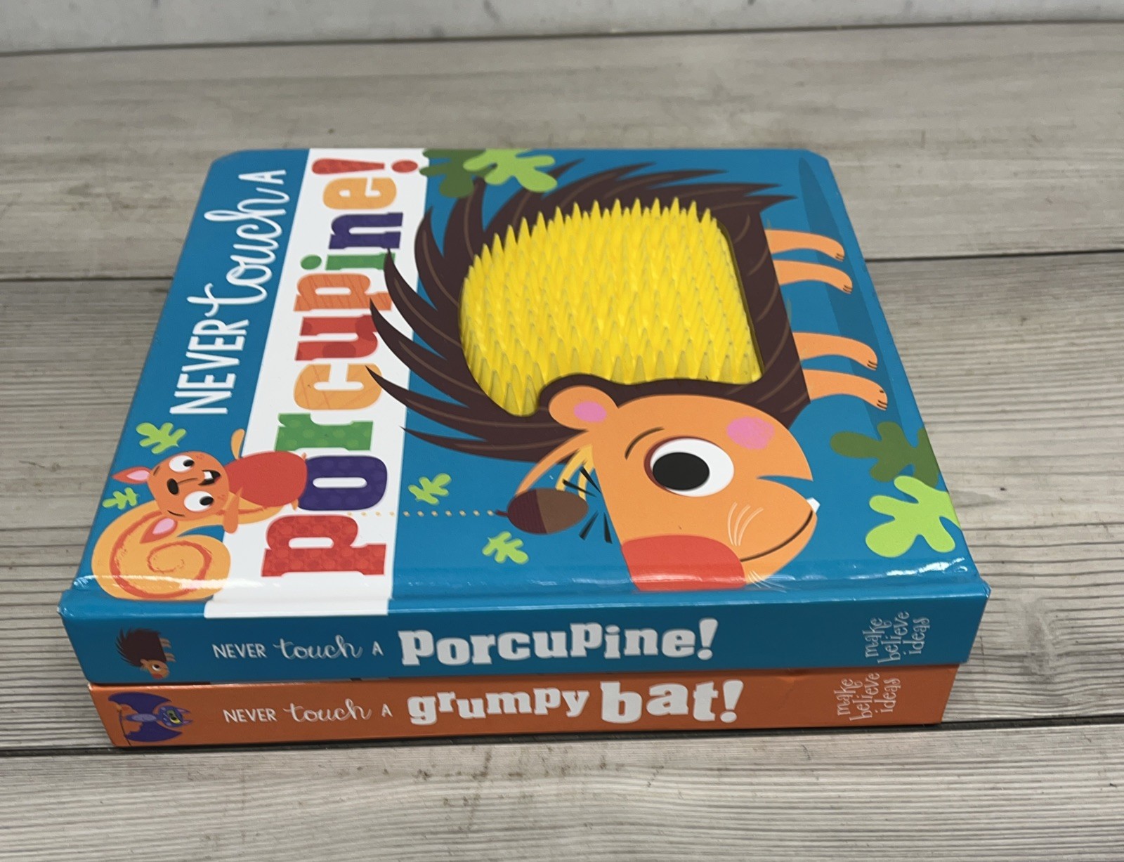 Lot Of 2 Children’s Books, Never Touch A Grumpy Bat, Porcupine, Illustrated, HC.