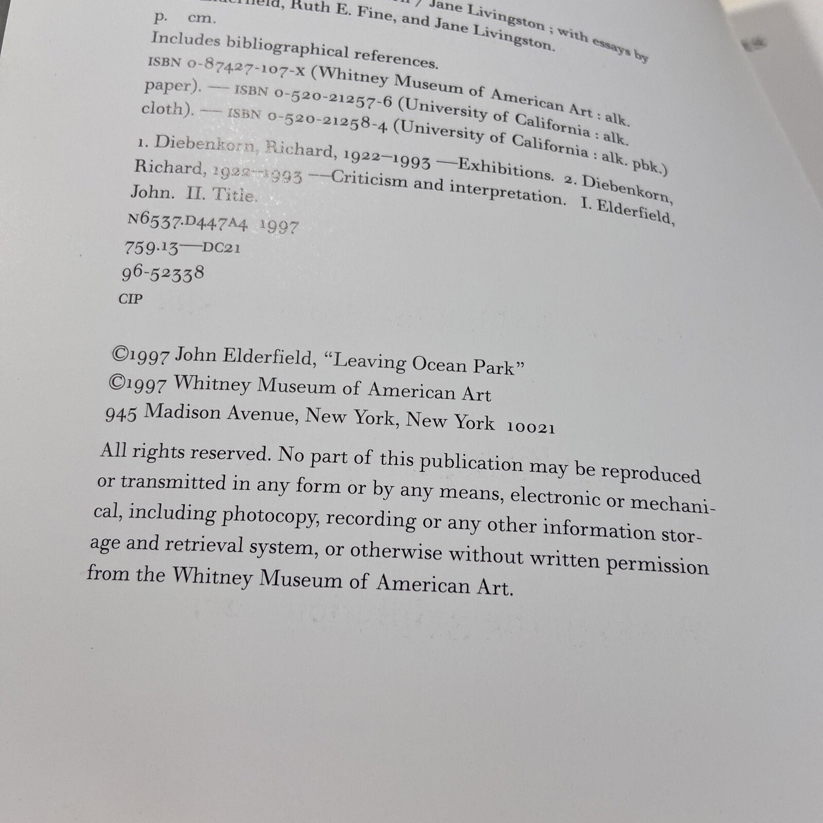 The Art of Richard Diebenkorn by Jane Livingston (1997 Paperback)