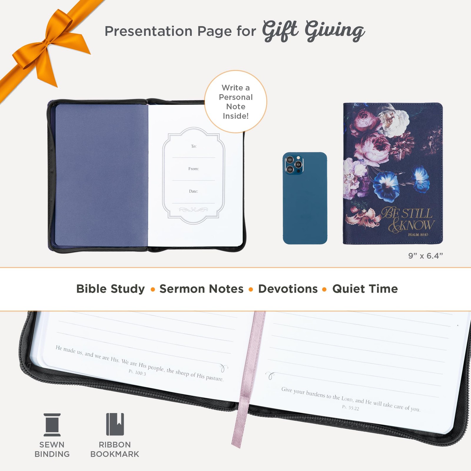 Navy Blue Vegan Leather Zipped Journal, Inspirational Women’s Notebook Be Sti…