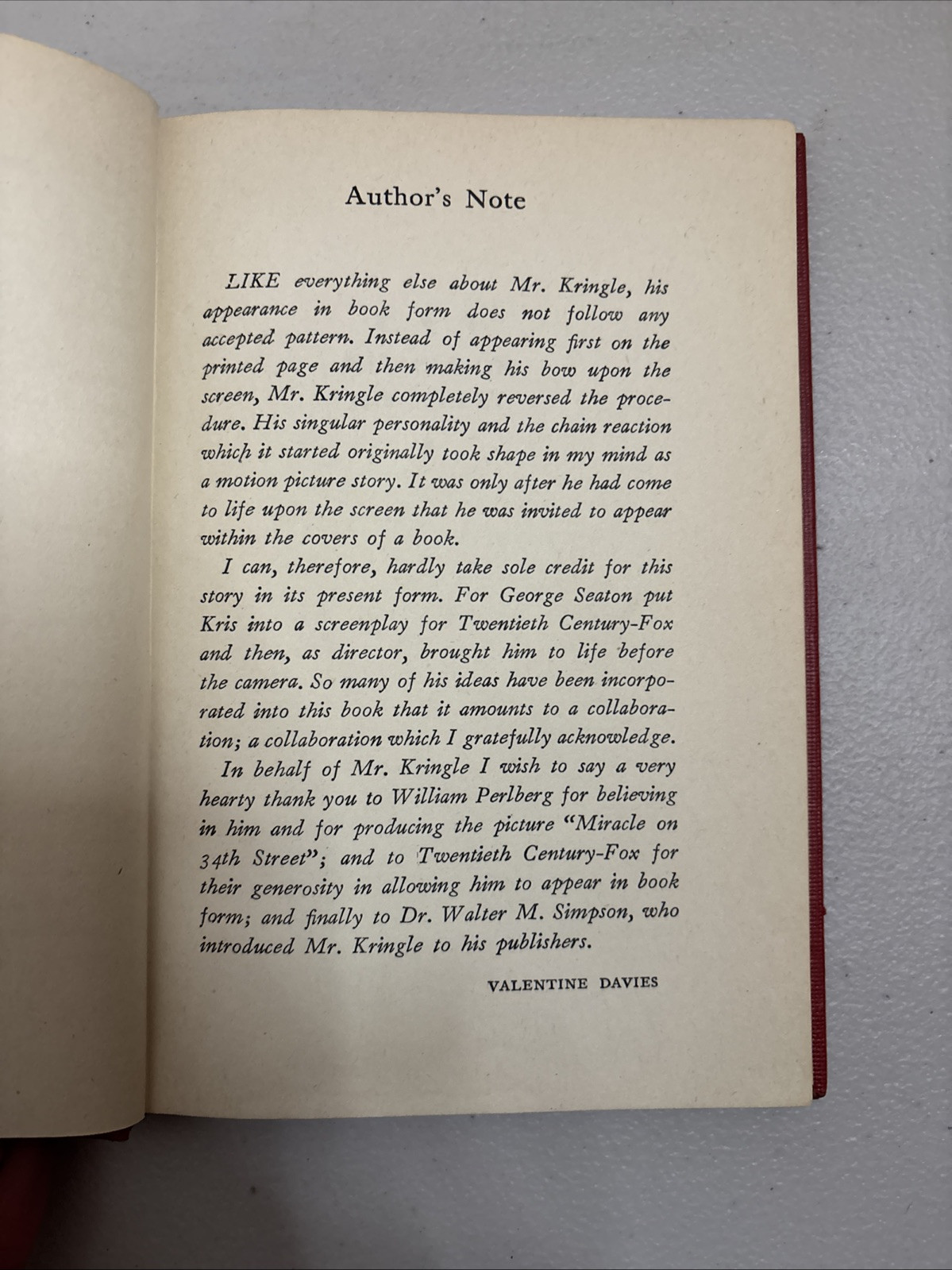 1947 Miracle On 34th Street by Valentine Davies – by Harcourt, Brace and co.