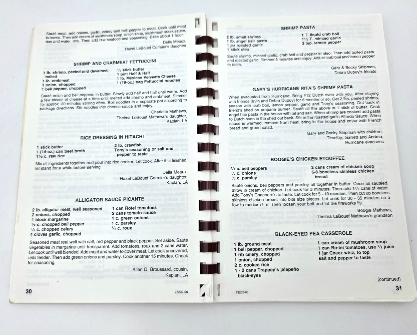 LeBouef Family Treasured Recipes Spiral Cookbook 2006 Morris Press Comb Bound