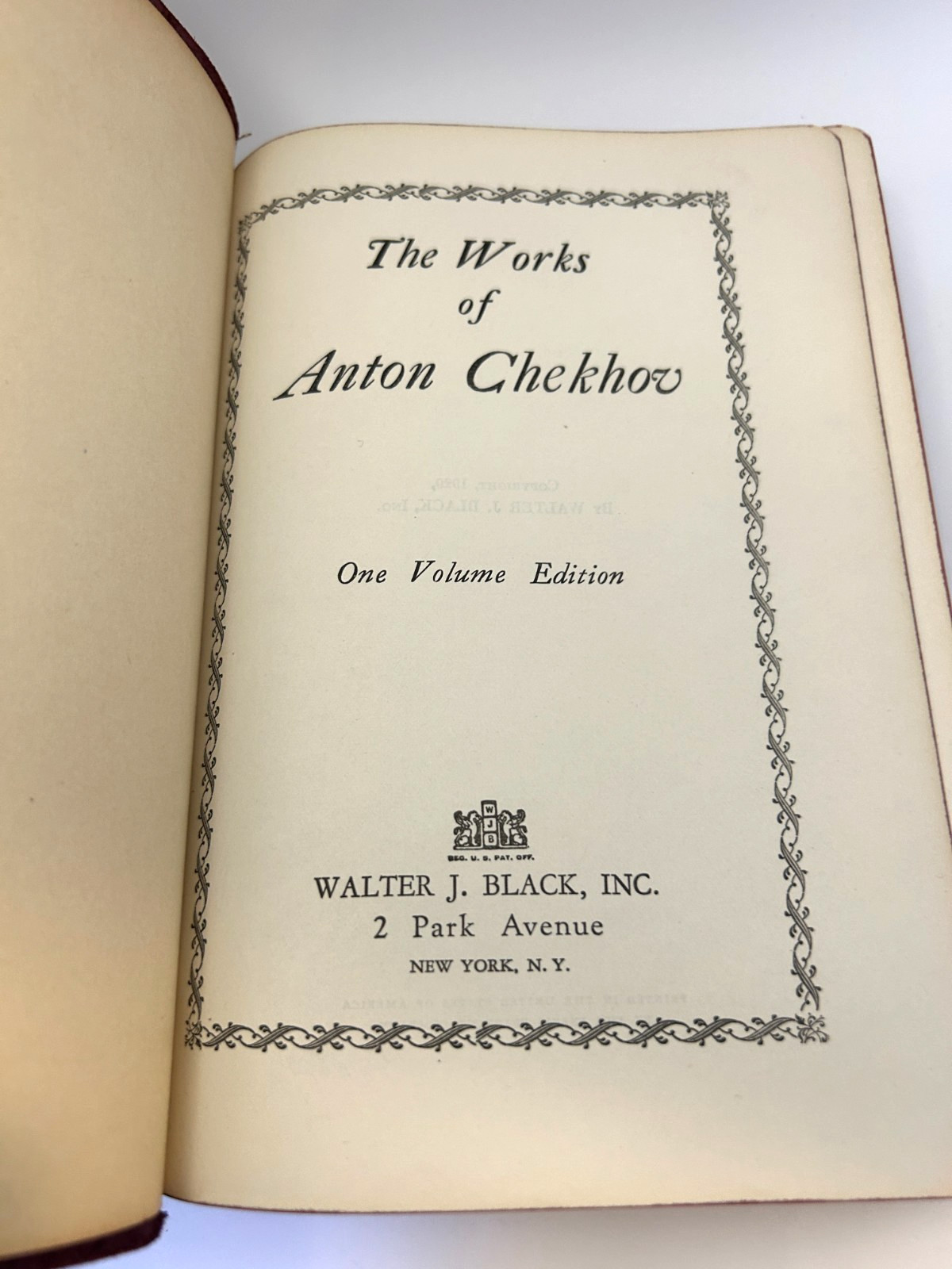 1929 The Works Of Anton Chekhov. One Volume Edition Walter J. Black Inc Vintage
