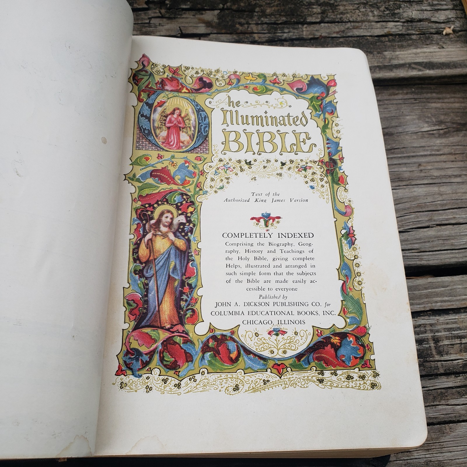 1941 HOLY BIBLE “The Good Samaritan” Illuminated King James Version Red Letter