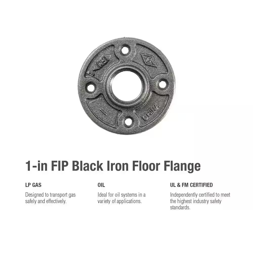 1 In. Black Malleable Iron Threaded Floor Flange