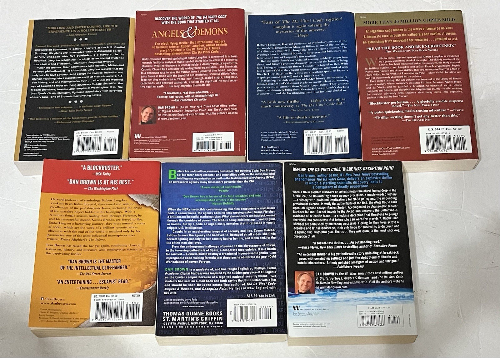 Dan Brown ROBERT LANGDON Complete Series Lot of 7 (#1-7) Set Books Da Vinci VG+