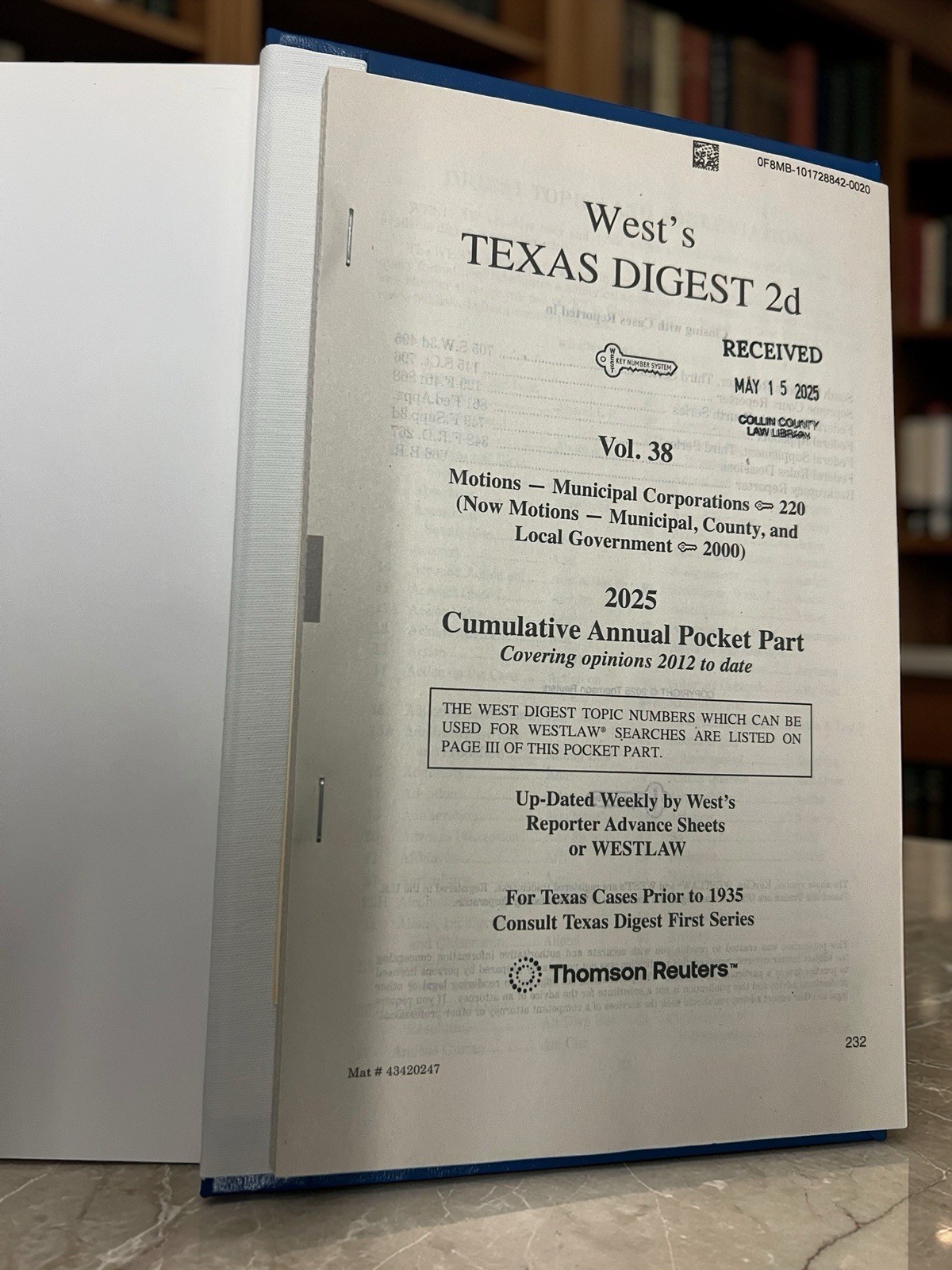 Wests Texas Digest 2d VOLUME 38,38A,38B,38C,38D Including 2025 Supplementals