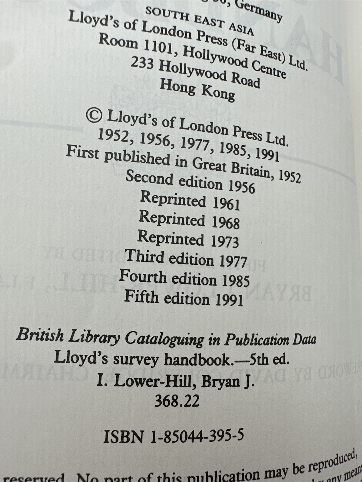 LLoyd’s Survey Handbook 1991 Hardcover 337 Total Pages 5th Edition