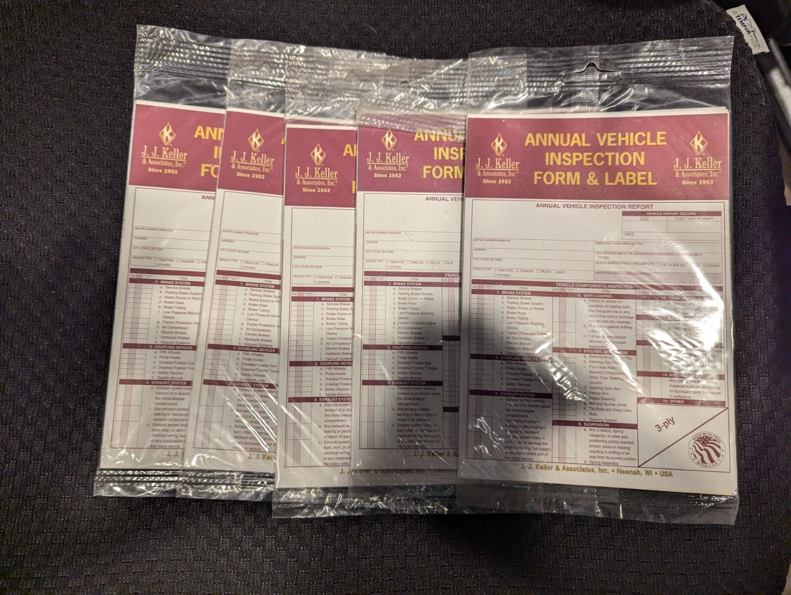 JJ Keller 471 9MP Annual Vehicle Inspection Report 3-Ply w/ Carbon & Label 5 Lot