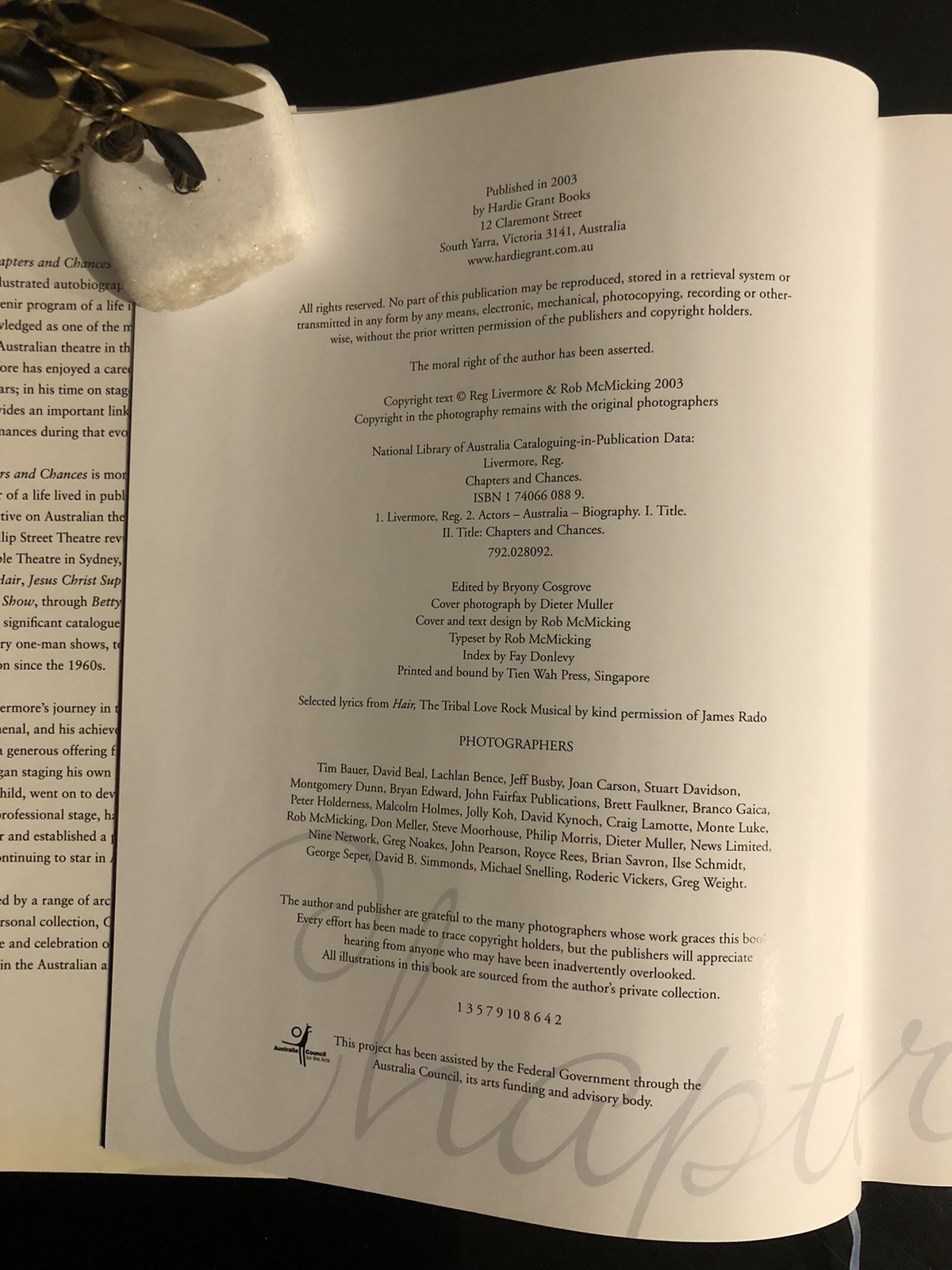Reg Livermore Chapters And Chances H G B 2003 First Ed/F.Print HC DJ LN 🇦🇺🎭