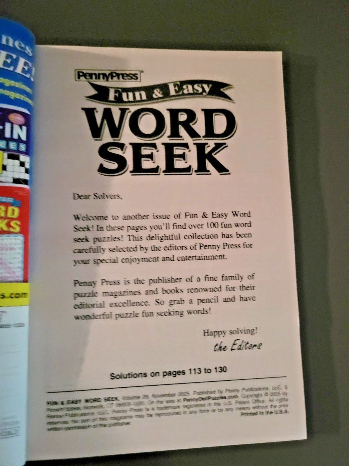 Lot of 3 Penny Press Family Fun & Easy Word Seek Puzzles – Hours Of Solving Fun!
