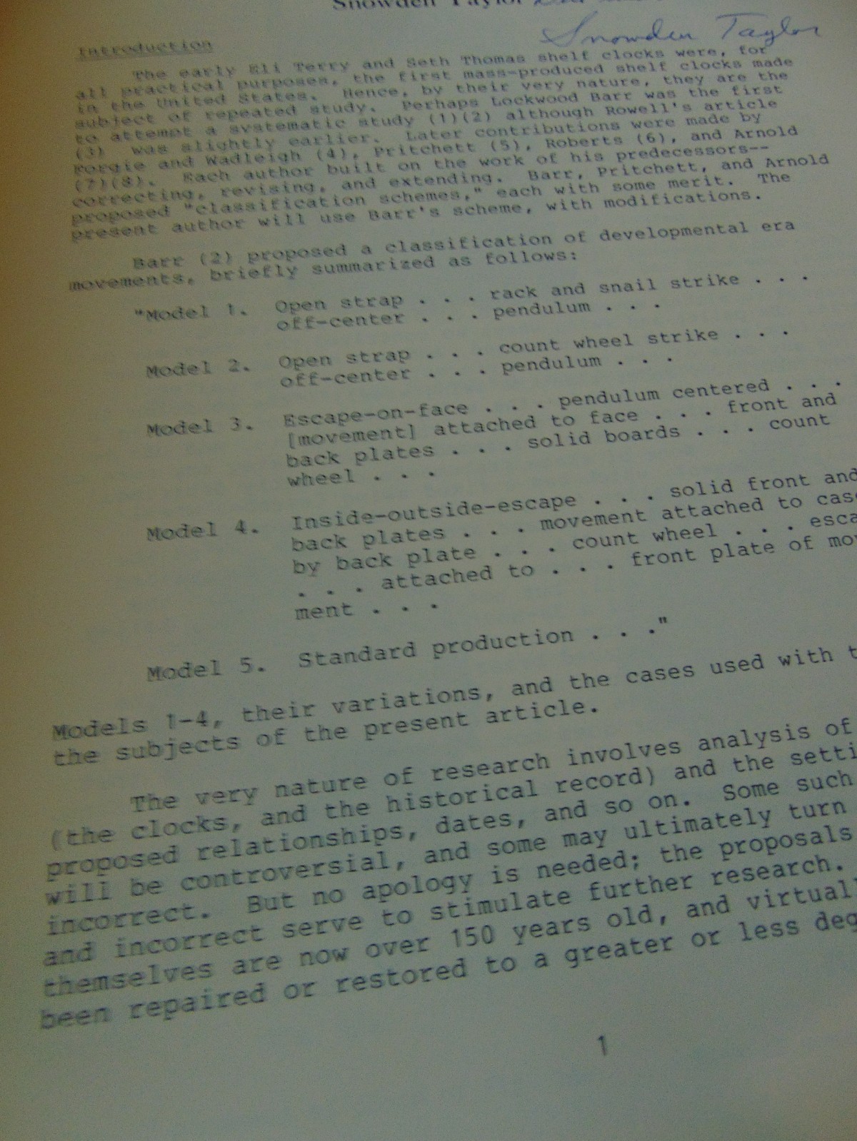 THE DEVELOPMENTAL ERA OF ELI TERRY & SETH THOMAS SHELF CLOCKS PAMPHLET S. TAYLOR