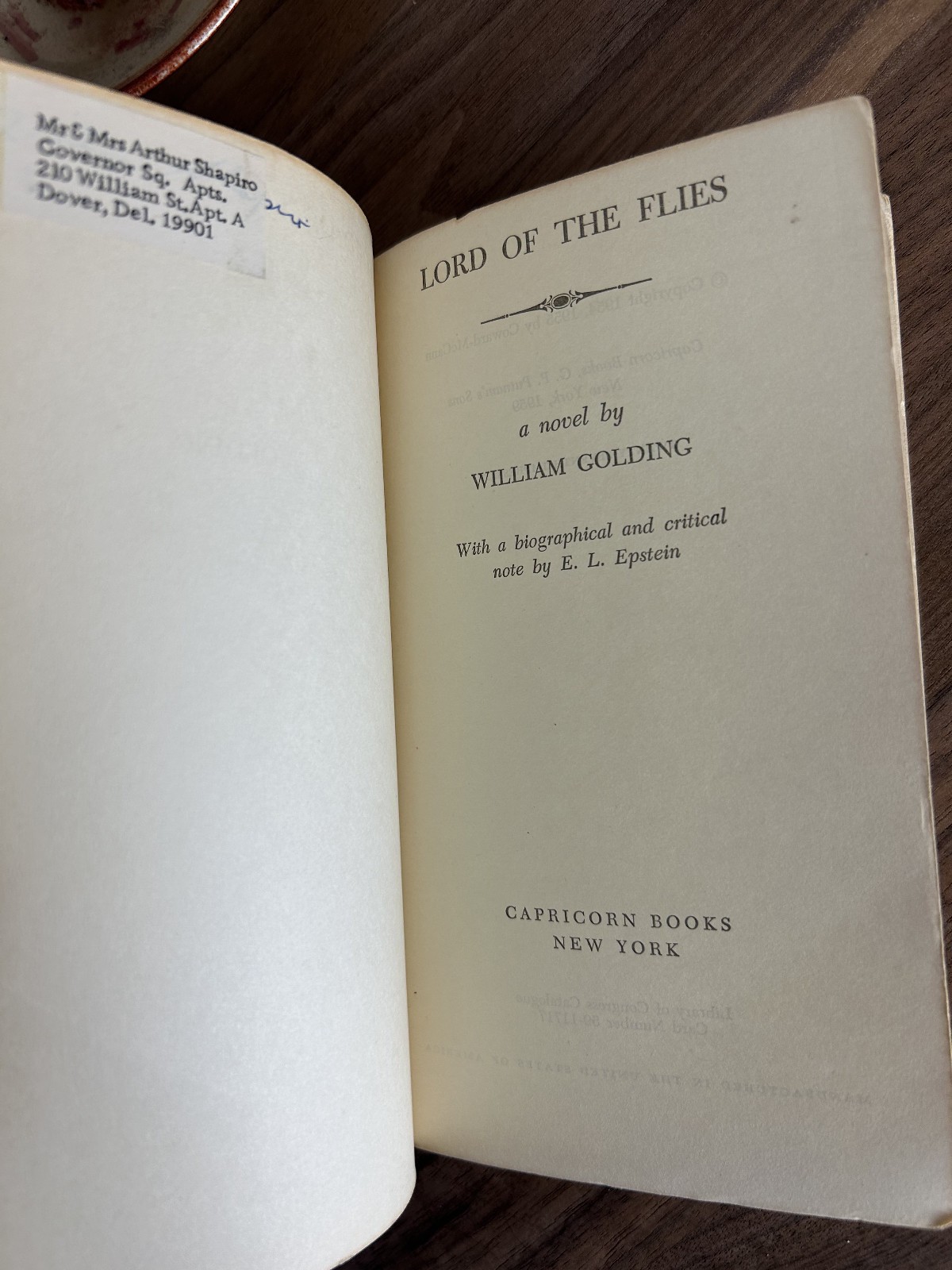 Lord of the Flies – William Golding – 1959 Paperback 27th Print – Capricorn Book