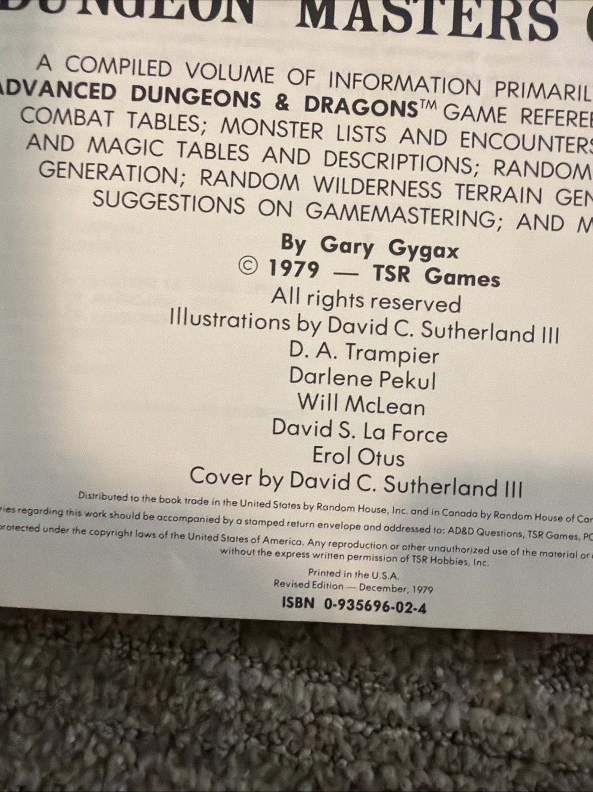 Dungeons Dragons AD&D Dungeon Master’s Guide TSR 1979 Revised Edition READ DESCR